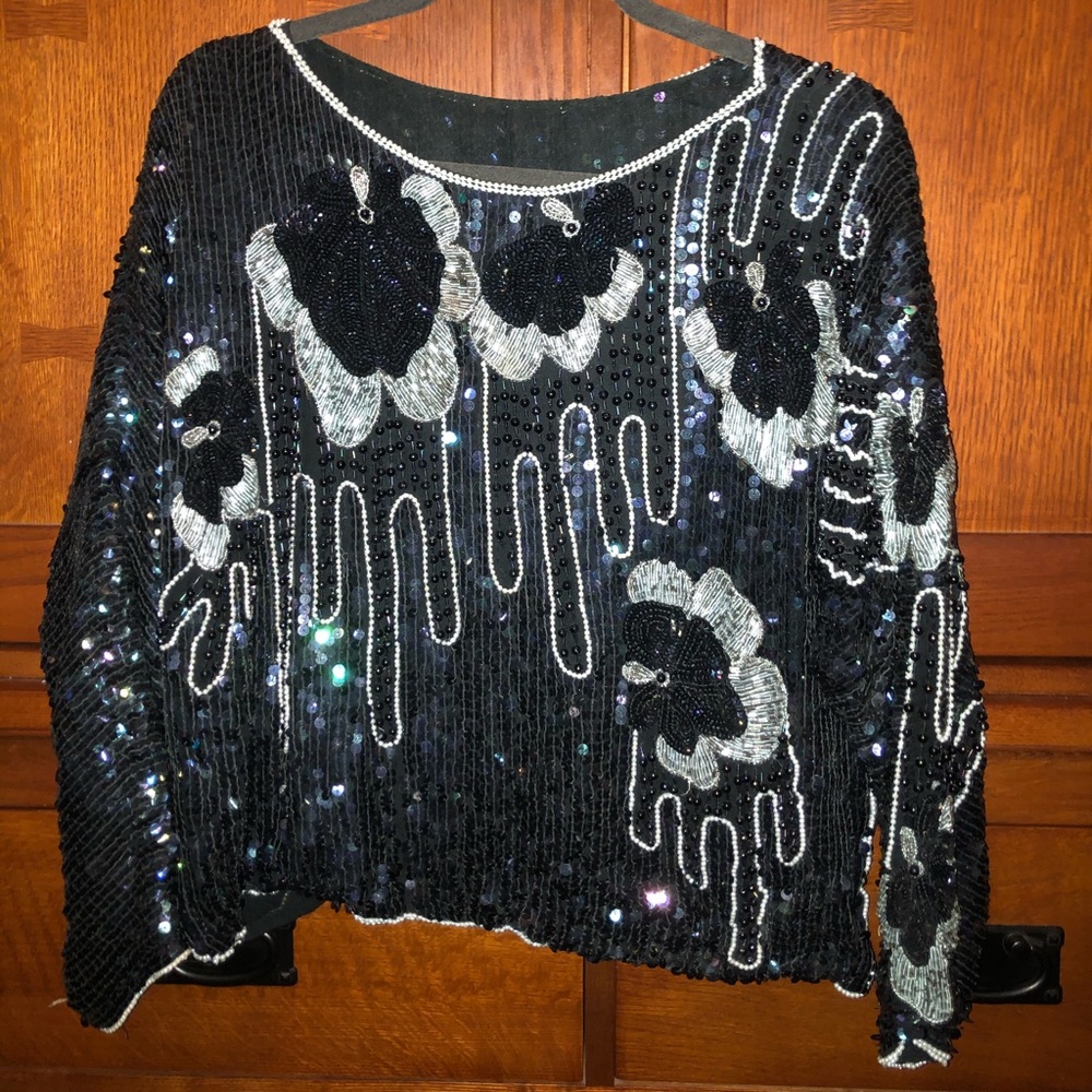 Vintage sequin/beaded long sleeve top